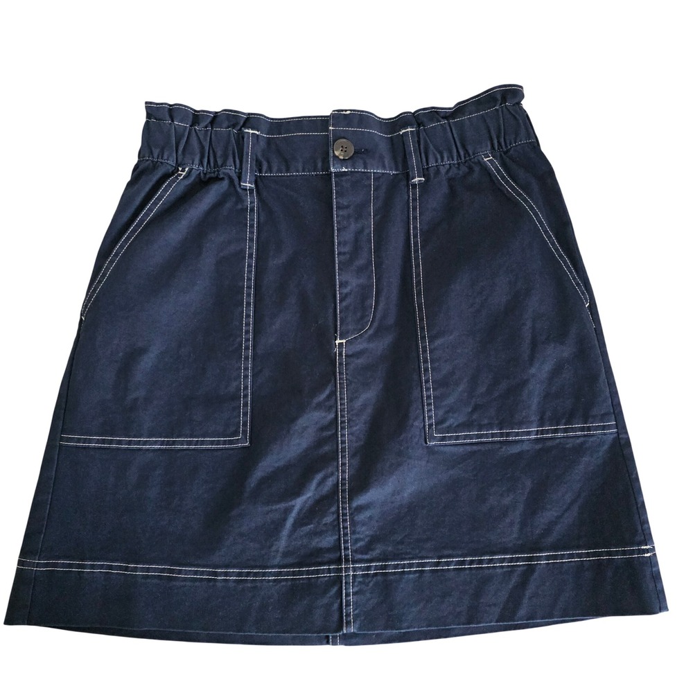 Free Assembly Navy Blue Contrast Stitch Paperbag Waist Mini Skirt Small NWT - Picture 9 of 10